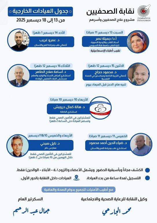 جدول العيادات الخارجية المجانية وعيادة التأمين الصحي الحكومي - Cover Image